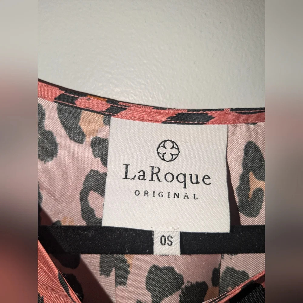 Laroque Original OS Pink 100% Silk Bold Leopard Bell Sleeve Blouse - Picture 2 of 5